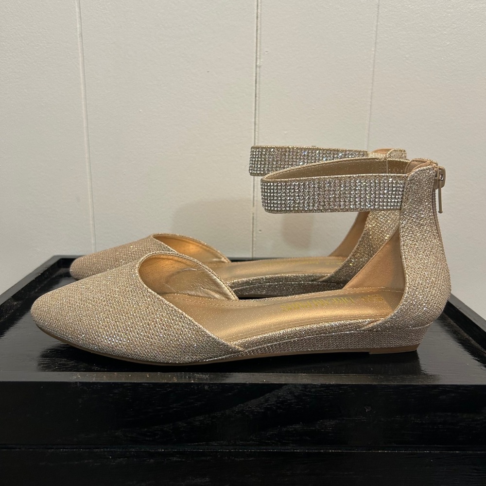 Dream Pairs Amiga-Shine Gold Glitter Rhinestone Ankle Strap Wedge Flats 6.5 - Picture 4 of 12